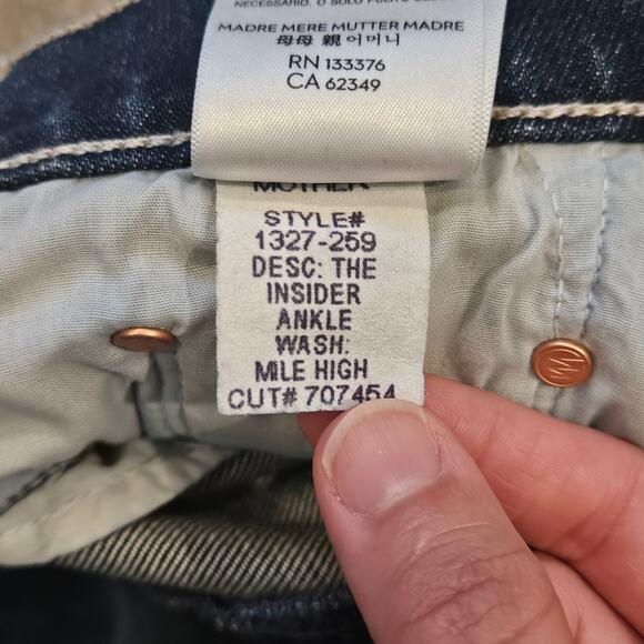 Mother “Insider Ankle Mile High” Jeans 27 Dark Wash Cropped Slim Kick Hem Urban - Picture 16 of 16